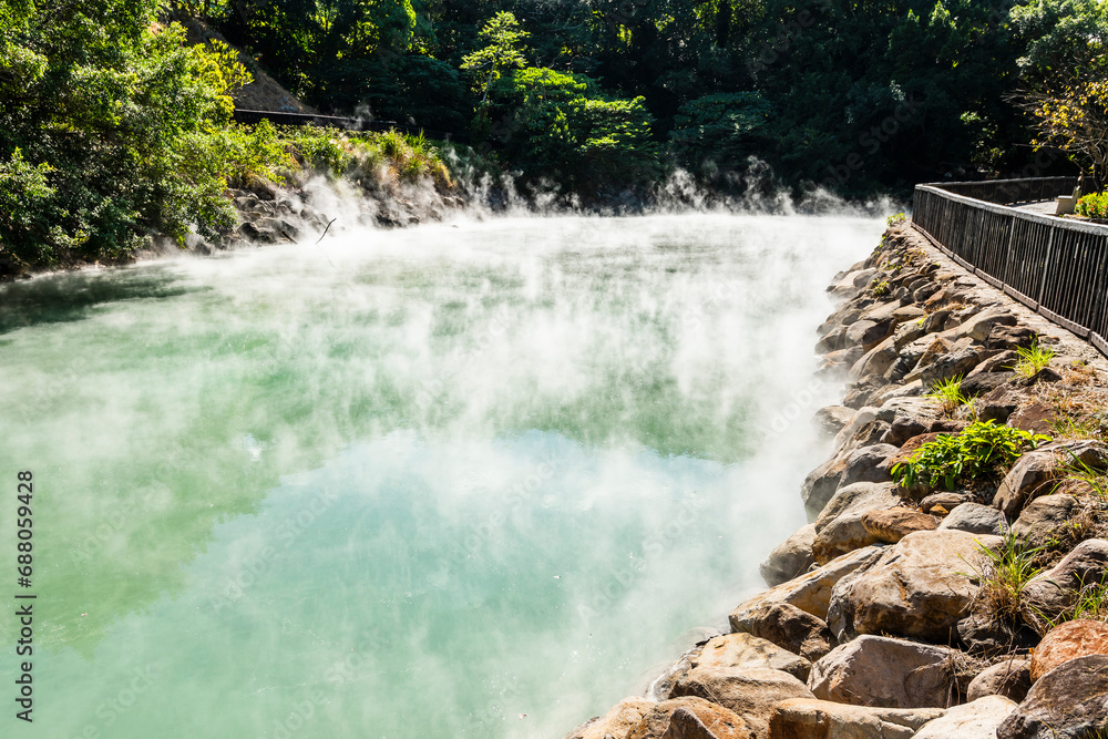Fototapeta premium Beautiful view of Thermal Valley in Beitou, Taipei, Taiwan, Located beside Beitou Hot Spring Park.