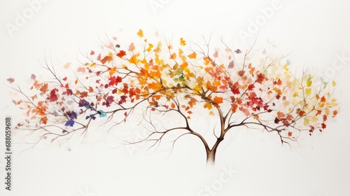 a diverse isolated tree artworks, each branch and leaf telling a vivid, colorful story on the serene white surface.