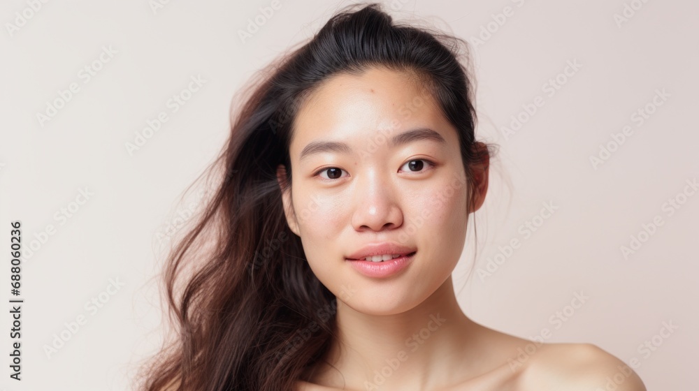 Imperfect skin adds character and uniqueness to the closeup portrait of an Asian woman. Imperfect skin adds character and uniqueness to the closeup portrait of an Asian woman.