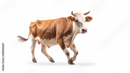 A cow running on a white background