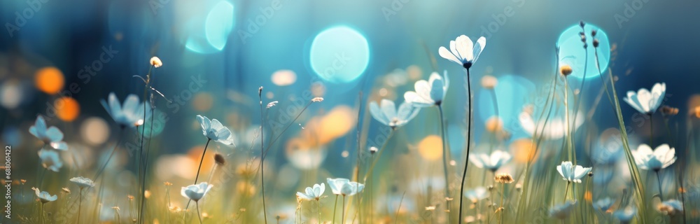 a sunny day with flowers and grass