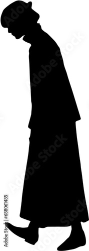 silhouette of woman walking alone with transparent background