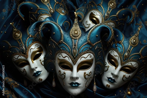 Mardi Gras background, Venice, Italy. Chic carnival Venetian masks in dark colors in the Gothic style. Masquerade symbol
