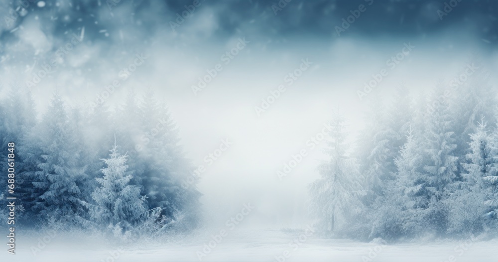 a white background with snowy trees and branches,