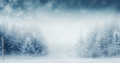a white background with snowy trees and branches, © olegganko