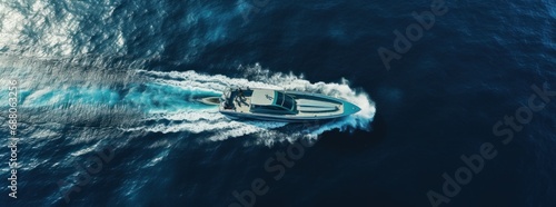 aerial footage of boat speeding across the ocean boat