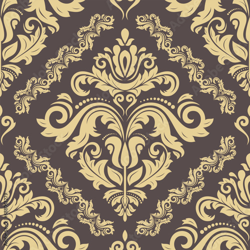 Orient vector classic pattern. Seamless abstract background with vintage elements. Orient brown and golden pattern. Ornament barogue wallpaper