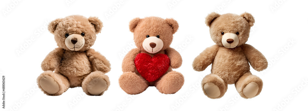 Teddy bear toy set and plush bear with a heart, Isolated on Transparent Background, PNG Teddy bear toy set and plush bear with a heart, Isolated on Transparent Background, PNG