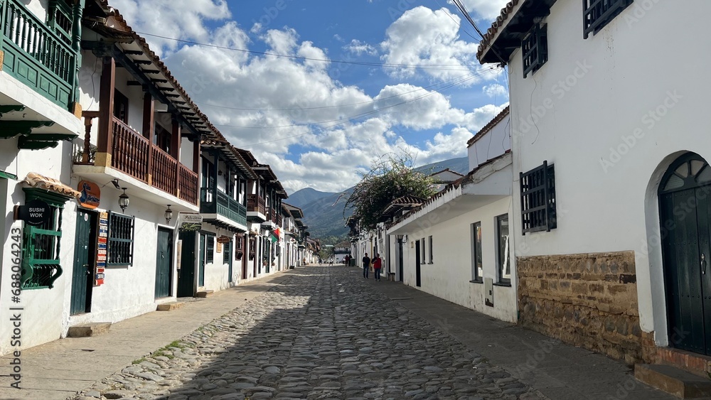 Morning Tranquility in Villa de Leyva Streets, with Traditional Buildings