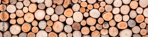 Wooden background. Cut logs close-up