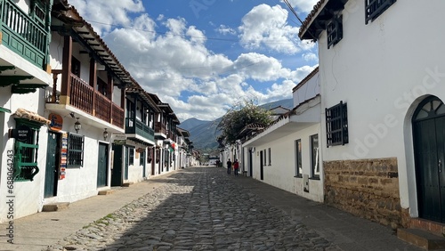 Morning Tranquility in Villa de Leyva Streets, with Traditional Buildings photo