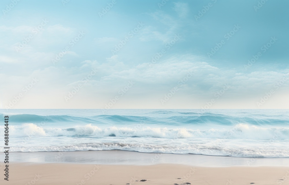 Fototapeta premium an empty beach with an open ocean in background,