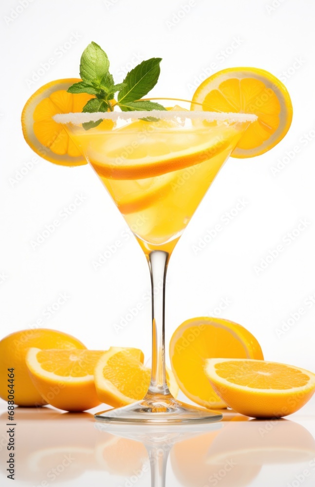 Fototapeta premium an example of a muddled lemon drink in martini glass, isolated