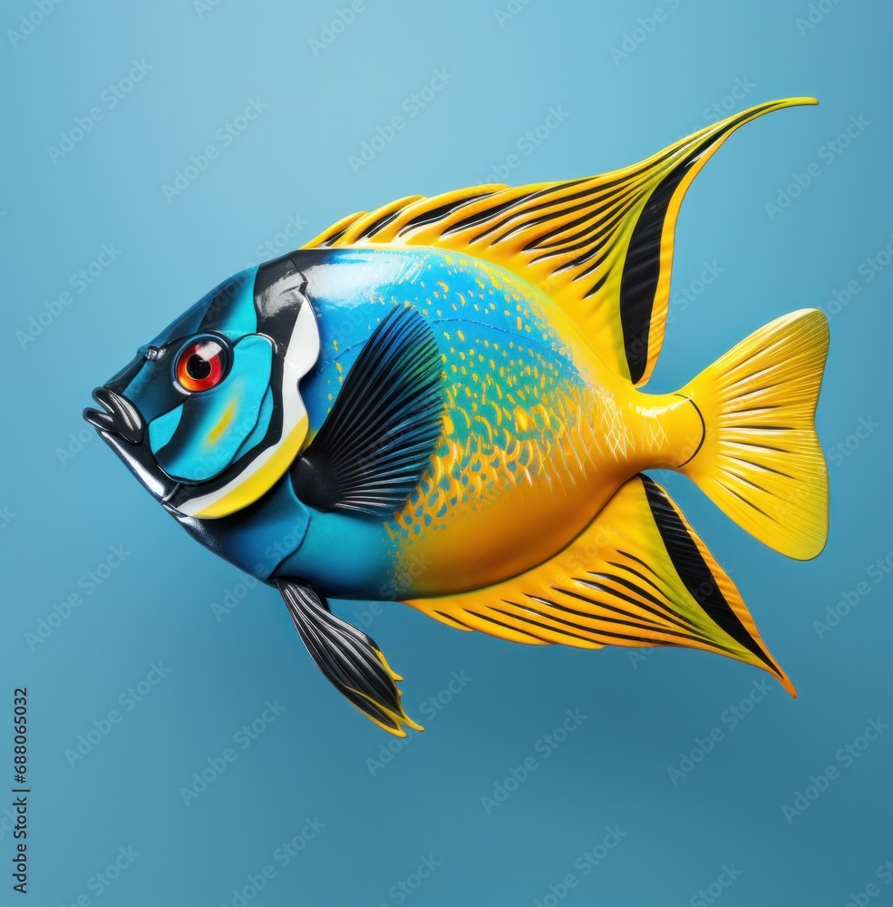 an ocean fish has a black, blue and yellow background, i