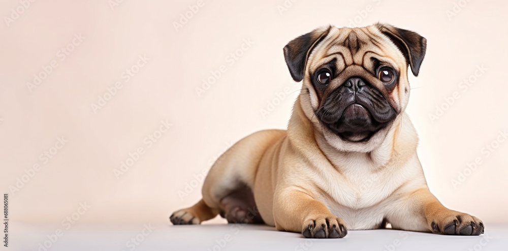 Pug dog isolated on beige background