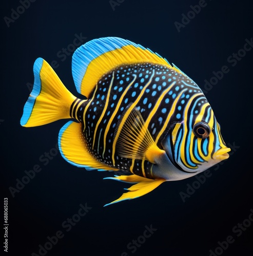 an ocean fish has a black, blue and yellow background, i