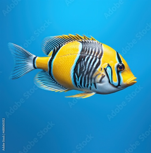 an ocean fish has a black, blue and yellow background, i