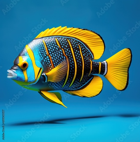 an ocean fish has a black, blue and yellow background, i