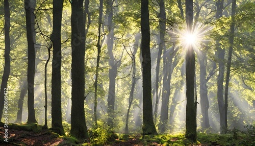 sun rays through the forest