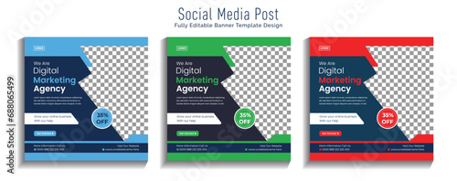 Social media post design set in Digital marketing agency corporate business ads. to fully editable minimal square web banner template design.