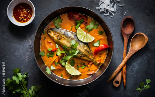 Capture the essence of Fish Curry in a mouthwatering food photography shot Generative AI