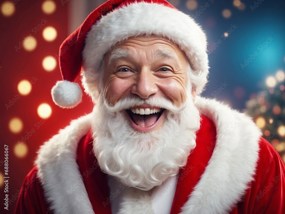 Smiling Santa Claus with blurred Christmas background Smiling Santa Claus with blurred Christmas background