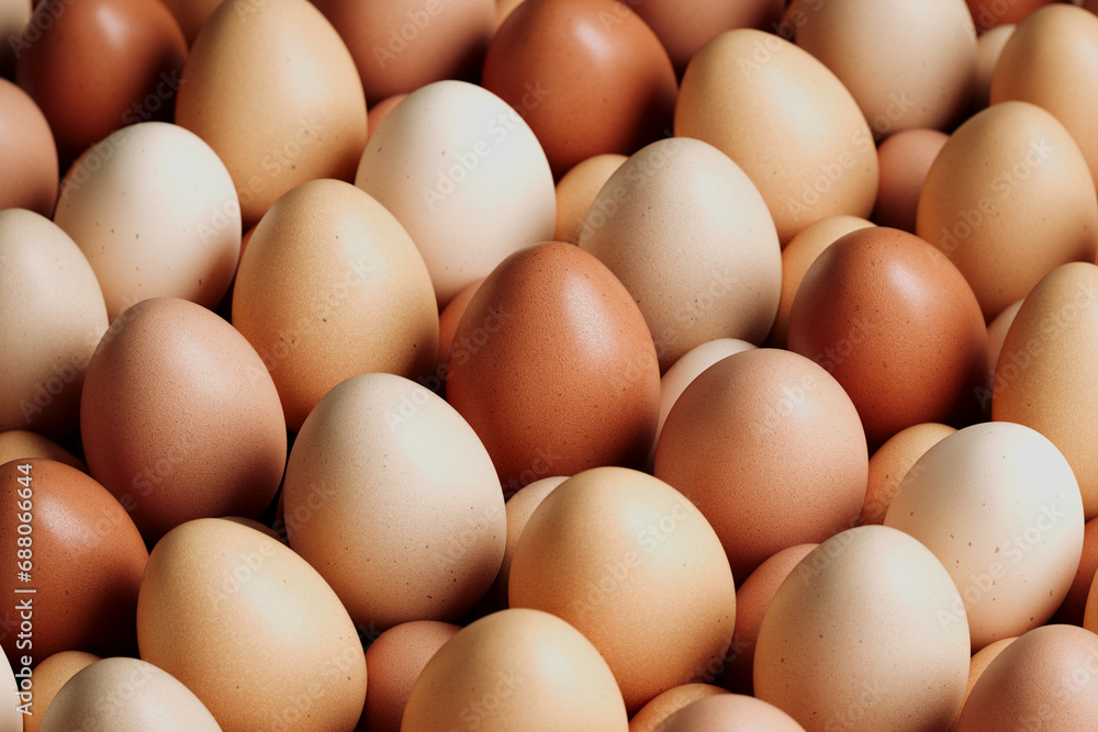 Diverse Assortment of Chicken Eggs in Natural Tones Close-up View Diverse Assortment of Chicken Eggs in Natural Tones Close-up View