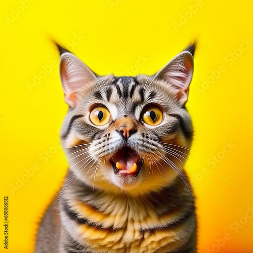 funny portrait of a british shorthair cat looking shocked or surprised © abrilla