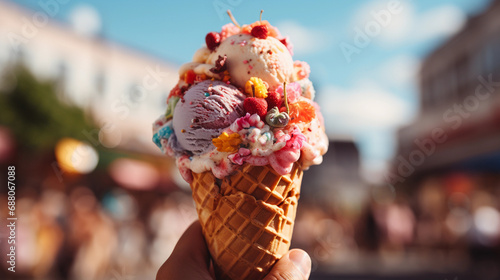 Warm Day Delight: A Person Enjoys a Refreshing Ice Cream, Embracing the Joy of a Sweet Treat on a Sunny Day