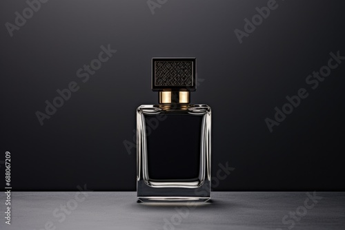 Black Beauty  Luxurious Perfume Bottle Mockup on Dark Isolated Background. Fashionable and Elegant Container for Cosmetics. Horizontal Top View