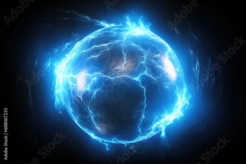 Blue Ball Lightning Energy Explosion on Fractal Background