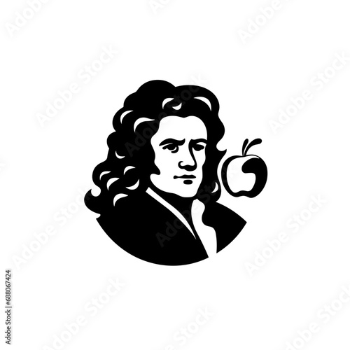 Sir Isaac Newton, scientist, black and white icon