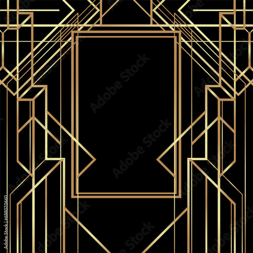 Art Deco vintage patterns and frames. Retro party geometric background set,1920s style. Vector illustration for glamour party, thematic wedding or textile prints.