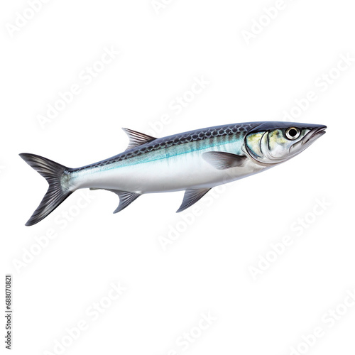 side view of Mackerel fish swimming isolated on a white transparent background 