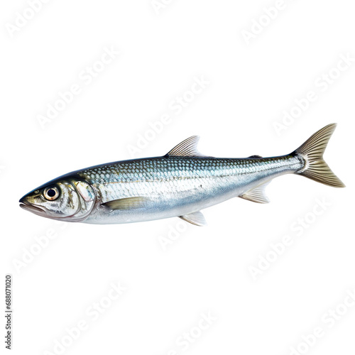 side view of Sardine fish swimming isolated on a white transparent background 