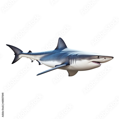 side view of Shark fish swimming isolated on a white transparent background 