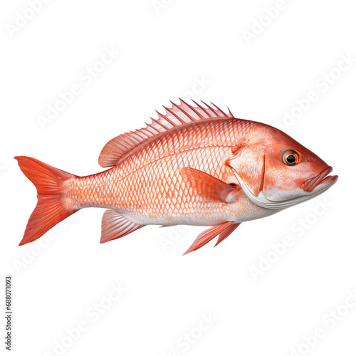 side view of Snapper fish swimming isolated on a white transparent background 