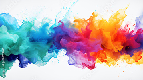 3D rendering rainbow watercolor abstract art paint splash with white background, grunge