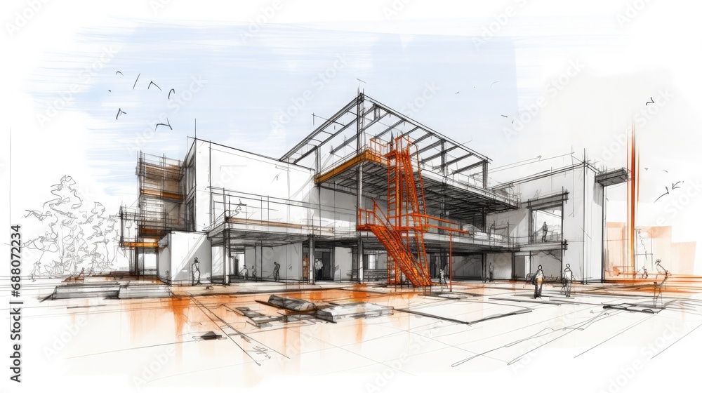 A sketch of a construction site and material, minimalistic A sketch of a construction site and material, minimalistic