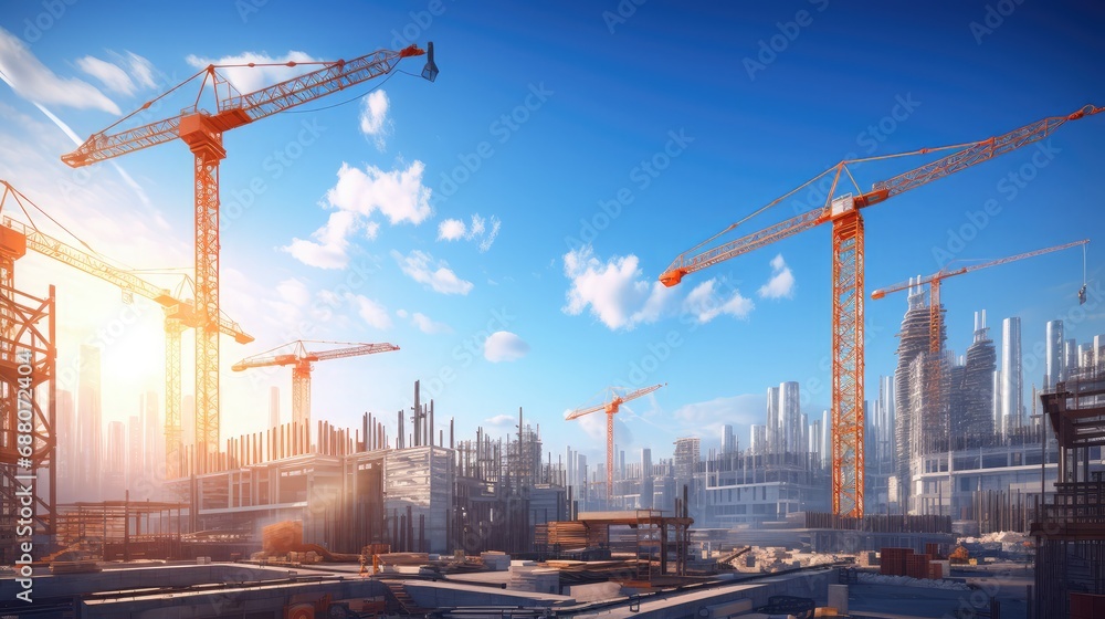 Generate a thumbnail image for the Architecture, Engineering, and Construction category that features a modern skyscraper under construction, with cranes and scaffolding visible. 