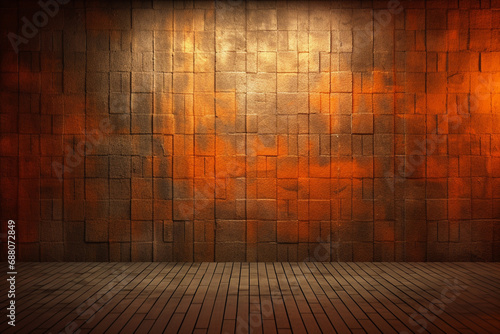 Wooden floor and brick wall background. 3D illustration. Mock up.