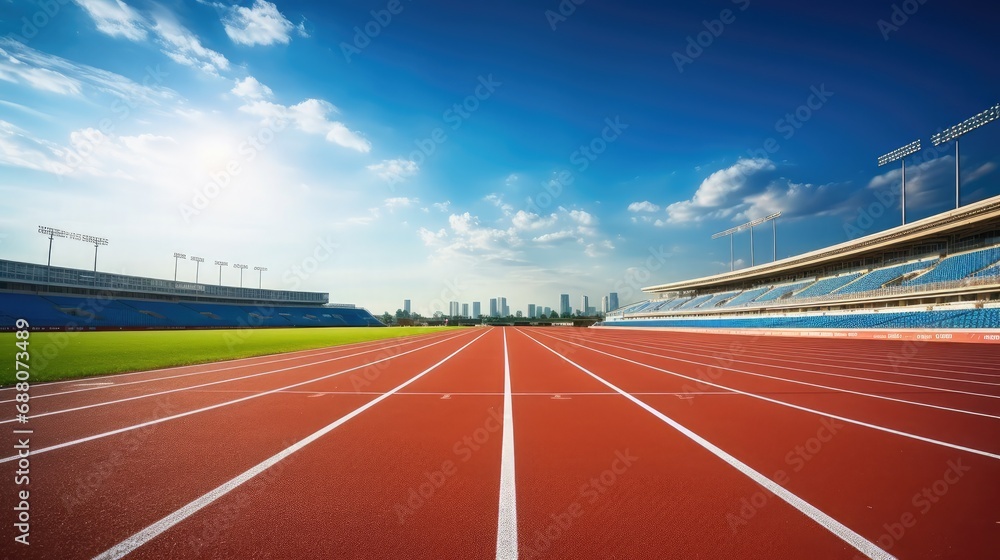 Miles of running track with stadium background