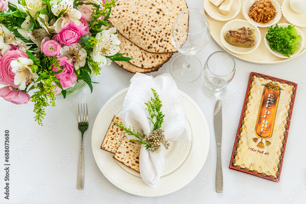 Fototapeta premium Table setting for passover with flowers