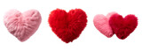Set of plush hearts in pink and red, with a fluffy soft pillow in heart shape, Isolated on Transparent Background, PNG