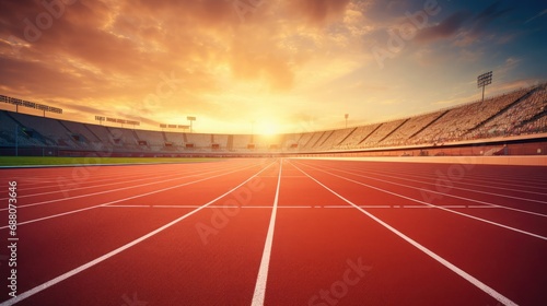 Miles of running track with stadium background 
