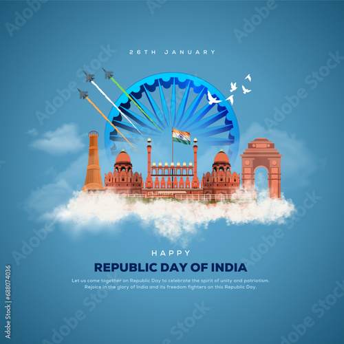 26th january happy republic day India greetings. vector illustration design. photo