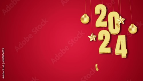 happy new year 2024  greeting card reveal from animated balls and star gold glow. 
suitable for celebration, festival, invatation, template, message photo