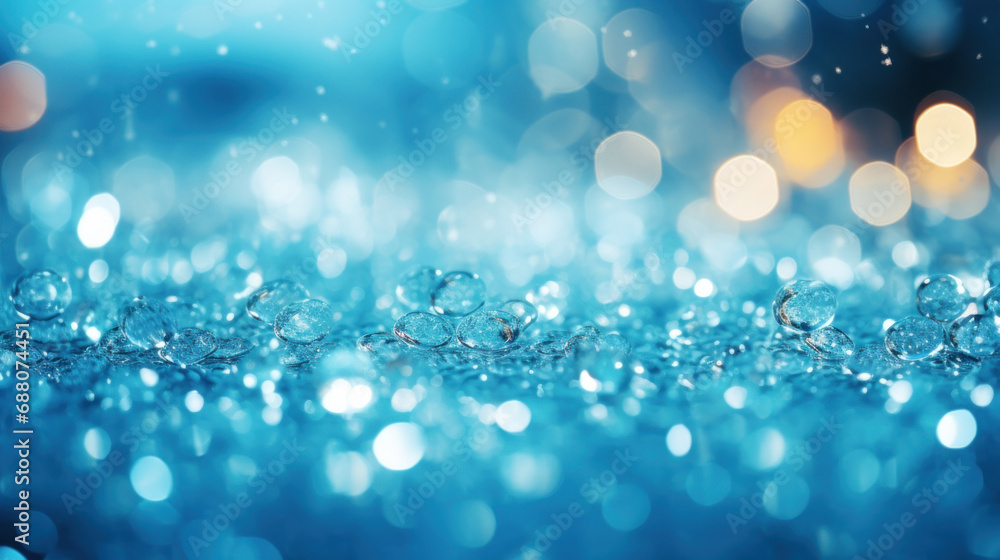 Abstract blue bokeh background with water drops. soft focus