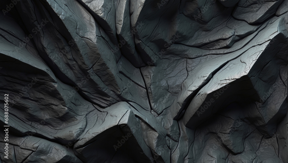 black volumetric texture of stone with cracks, background, wallpaper. Wall decoration with dark gray sandstone and granite slabs black volumetric texture of stone with cracks, background, wallpaper. Wall decoration with dark gray sandstone and granite slabs