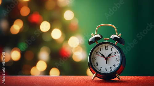 alarm clock with xmas tree christmas time concept